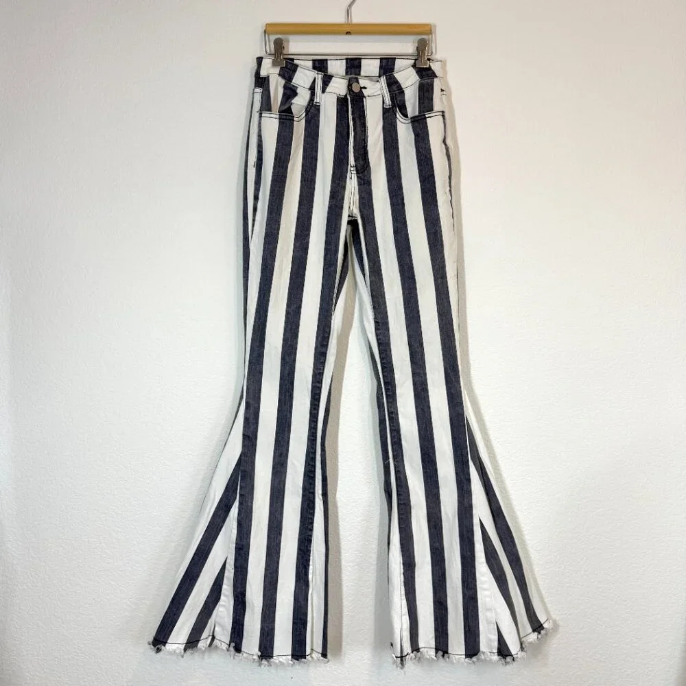 Saints and Hearts High Rise Flare Jeans Hippie Bell Bottom Retro Stripe Medium - Picture 10 of 13